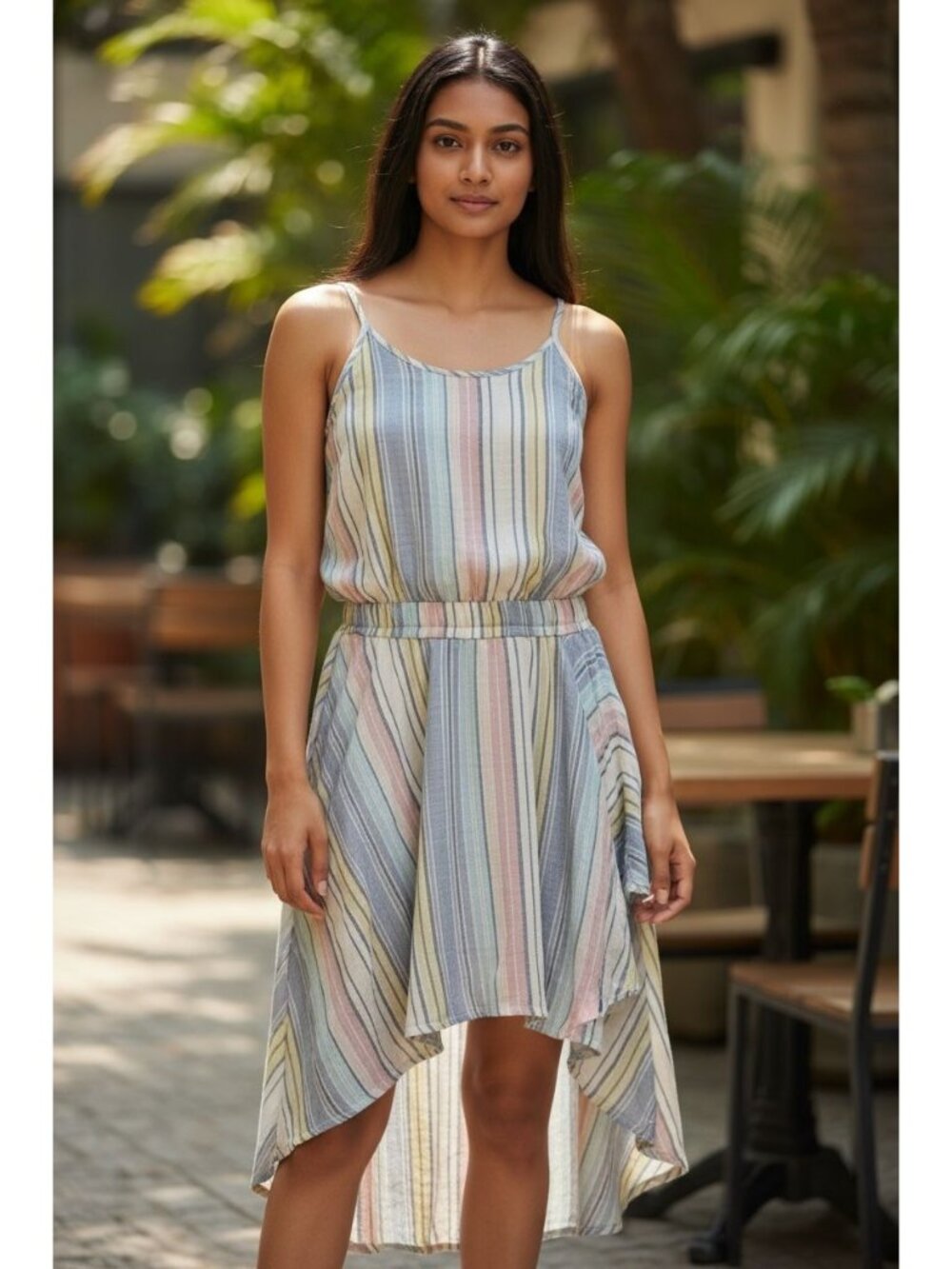 Ava & Yelly High-Low Striped Sleeveless Dress Pastel Multicolor Size 16